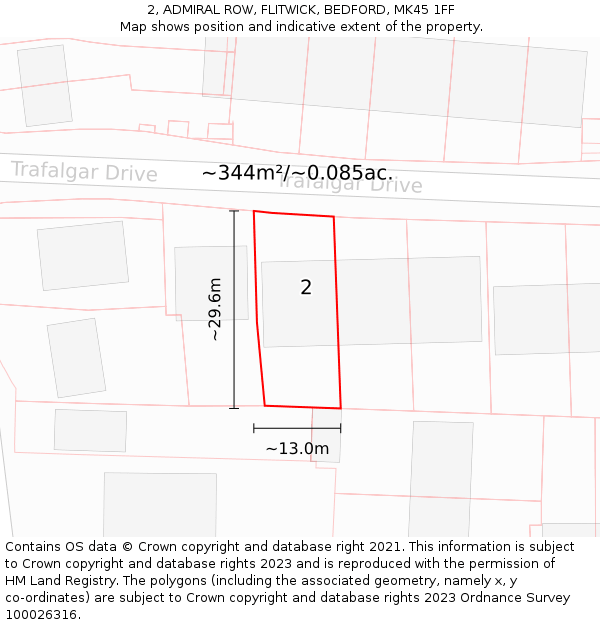 2, ADMIRAL ROW, FLITWICK, BEDFORD, MK45 1FF: Plot and title map