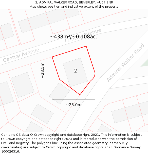 2, ADMIRAL WALKER ROAD, BEVERLEY, HU17 8NR: Plot and title map