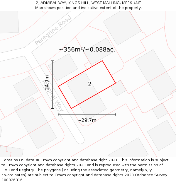 2, ADMIRAL WAY, KINGS HILL, WEST MALLING, ME19 4NT: Plot and title map