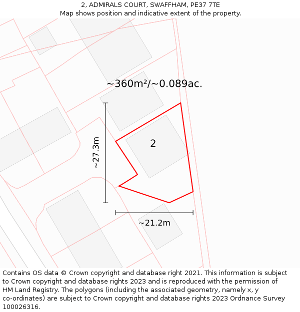 2, ADMIRALS COURT, SWAFFHAM, PE37 7TE: Plot and title map