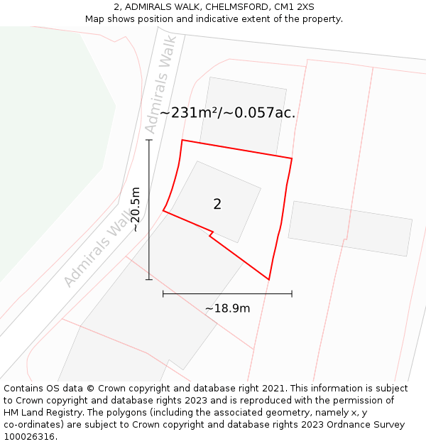 2, ADMIRALS WALK, CHELMSFORD, CM1 2XS: Plot and title map