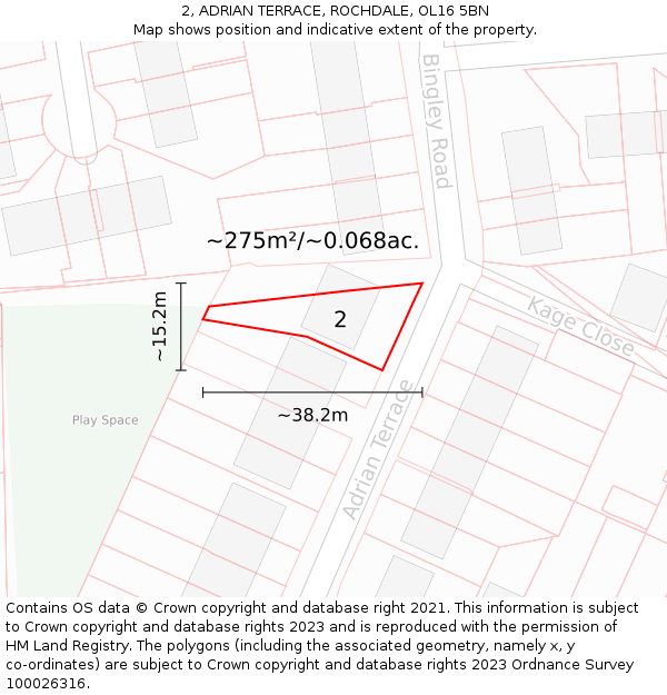 2, ADRIAN TERRACE, ROCHDALE, OL16 5BN: Plot and title map