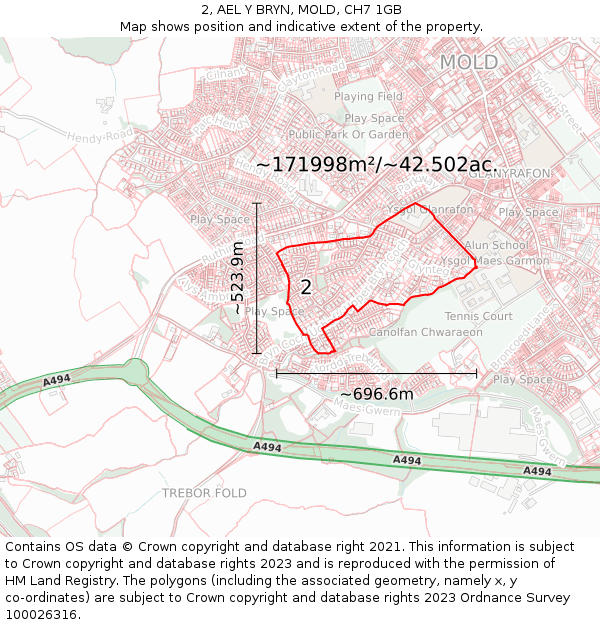 2, AEL Y BRYN, MOLD, CH7 1GB: Plot and title map
