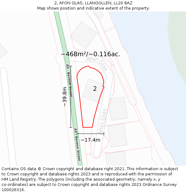 2, AFON GLAS, LLANGOLLEN, LL20 8AZ: Plot and title map