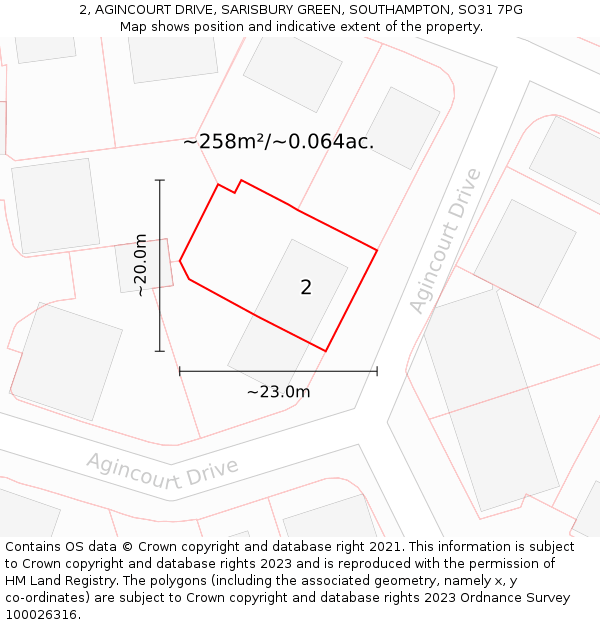 2, AGINCOURT DRIVE, SARISBURY GREEN, SOUTHAMPTON, SO31 7PG: Plot and title map