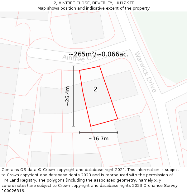 2, AINTREE CLOSE, BEVERLEY, HU17 9TE: Plot and title map