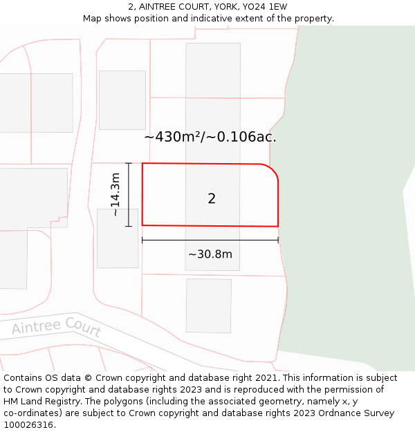 2, AINTREE COURT, YORK, YO24 1EW: Plot and title map