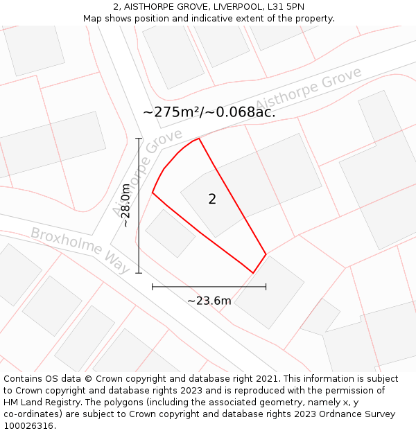 2, AISTHORPE GROVE, LIVERPOOL, L31 5PN: Plot and title map