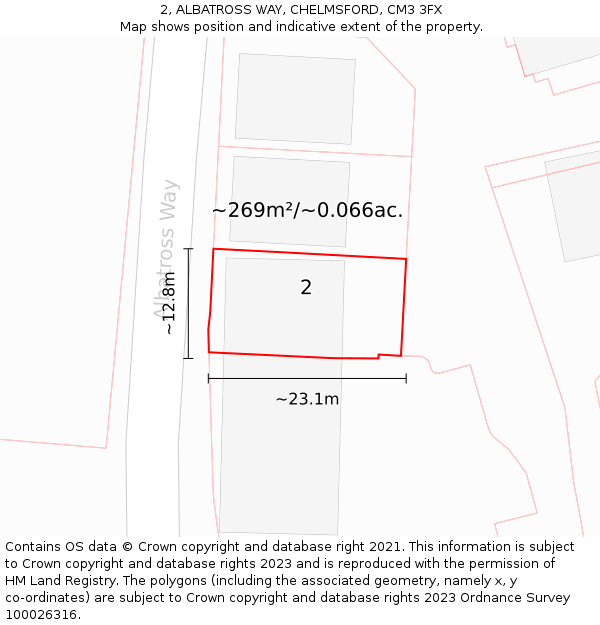 2, ALBATROSS WAY, CHELMSFORD, CM3 3FX: Plot and title map