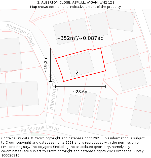 2, ALBERTON CLOSE, ASPULL, WIGAN, WN2 1ZE: Plot and title map