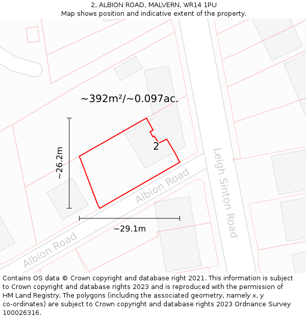 2, ALBION ROAD, MALVERN, WR14 1PU: Plot and title map