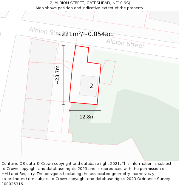 2, ALBION STREET, GATESHEAD, NE10 9SJ: Plot and title map