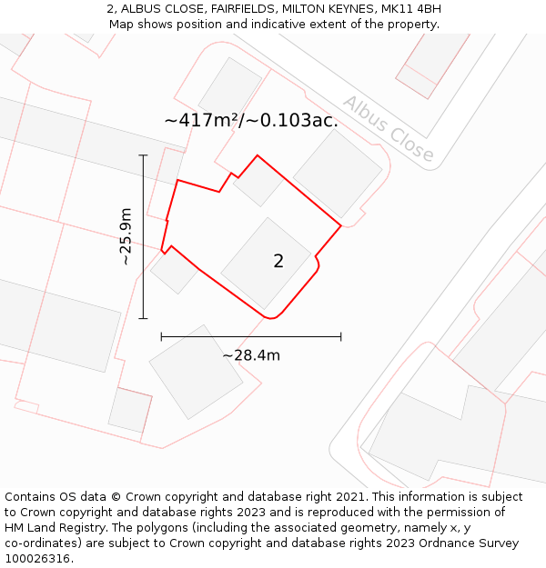 2, ALBUS CLOSE, FAIRFIELDS, MILTON KEYNES, MK11 4BH: Plot and title map