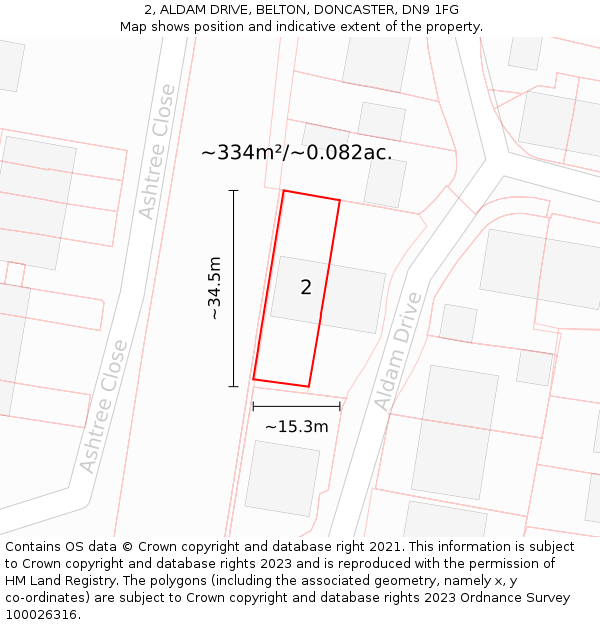 2, ALDAM DRIVE, BELTON, DONCASTER, DN9 1FG: Plot and title map