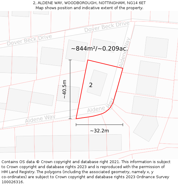 2, ALDENE WAY, WOODBOROUGH, NOTTINGHAM, NG14 6ET: Plot and title map