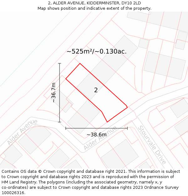 2, ALDER AVENUE, KIDDERMINSTER, DY10 2LD: Plot and title map