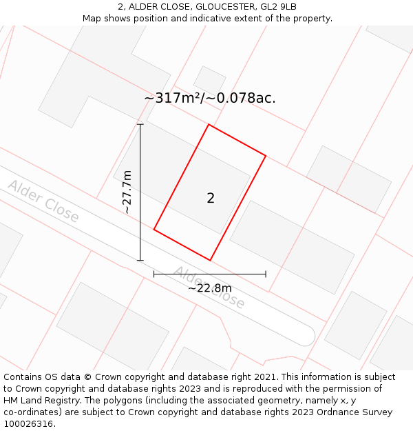 2, ALDER CLOSE, GLOUCESTER, GL2 9LB: Plot and title map