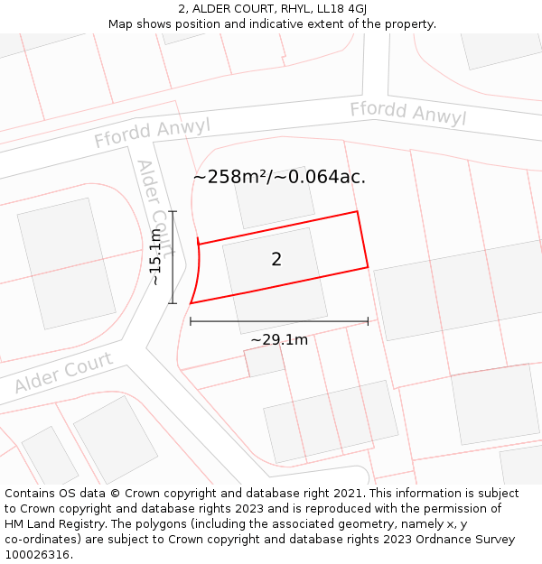 2, ALDER COURT, RHYL, LL18 4GJ: Plot and title map