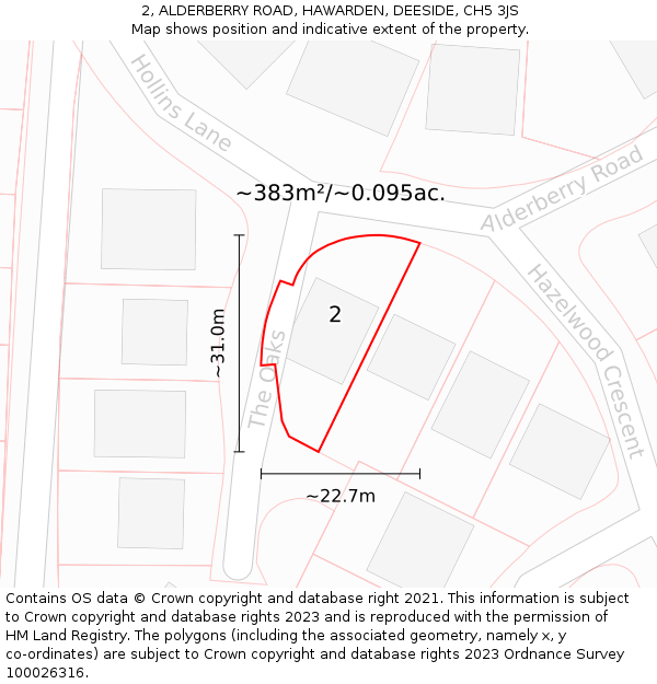 2, ALDERBERRY ROAD, HAWARDEN, DEESIDE, CH5 3JS: Plot and title map