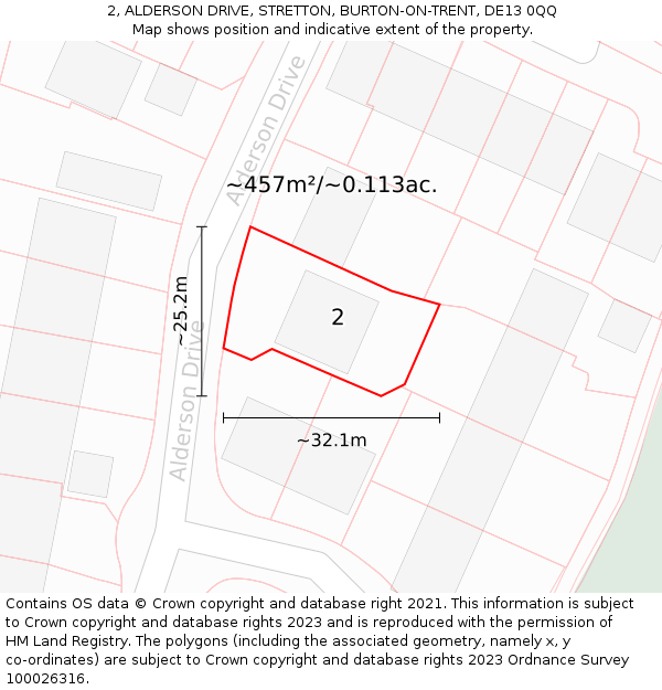 2, ALDERSON DRIVE, STRETTON, BURTON-ON-TRENT, DE13 0QQ: Plot and title map