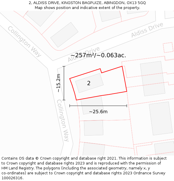 2, ALDISS DRIVE, KINGSTON BAGPUIZE, ABINGDON, OX13 5GQ: Plot and title map