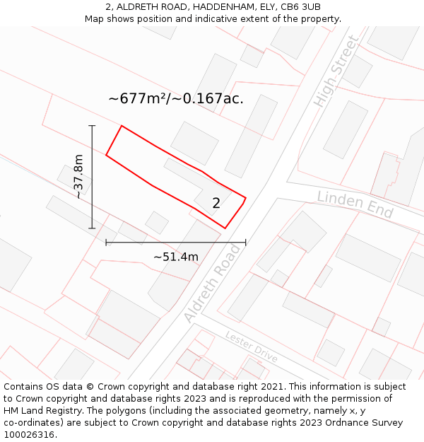 2, ALDRETH ROAD, HADDENHAM, ELY, CB6 3UB: Plot and title map