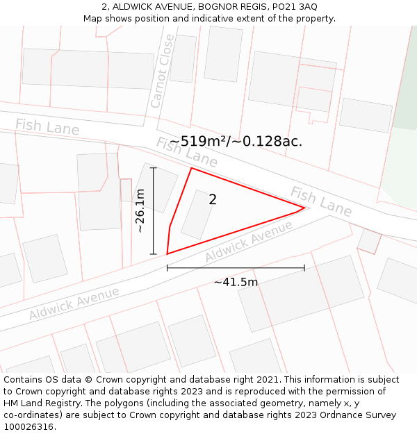 2, ALDWICK AVENUE, BOGNOR REGIS, PO21 3AQ: Plot and title map