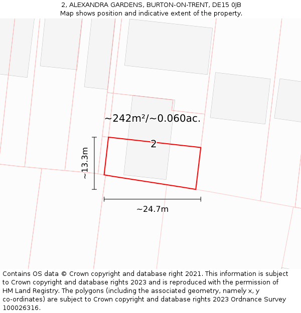 2, ALEXANDRA GARDENS, BURTON-ON-TRENT, DE15 0JB: Plot and title map