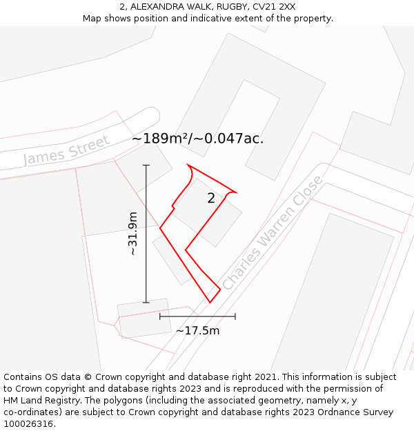 2, ALEXANDRA WALK, RUGBY, CV21 2XX: Plot and title map