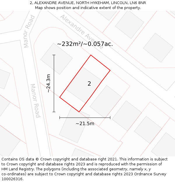 2, ALEXANDRE AVENUE, NORTH HYKEHAM, LINCOLN, LN6 8NR: Plot and title map
