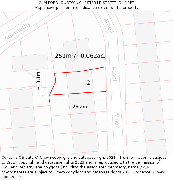 2, ALFORD, OUSTON, CHESTER LE STREET, DH2 1RT: Plot and title map