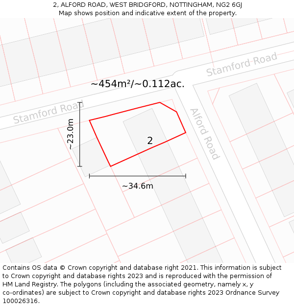 2, ALFORD ROAD, WEST BRIDGFORD, NOTTINGHAM, NG2 6GJ: Plot and title map