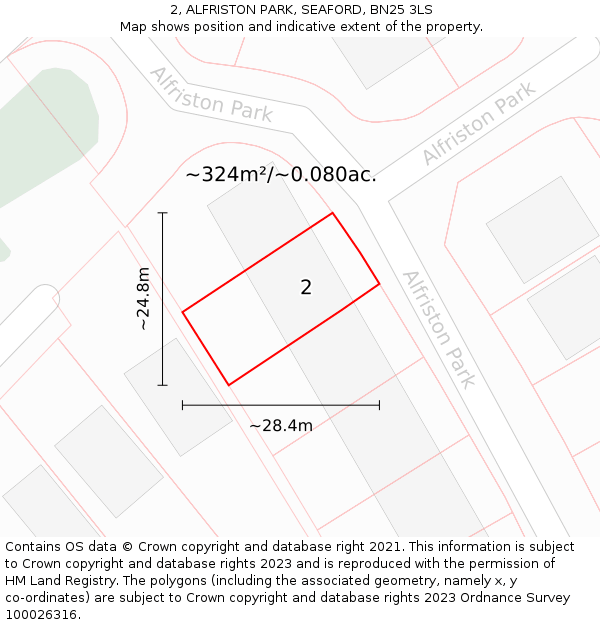 2, ALFRISTON PARK, SEAFORD, BN25 3LS: Plot and title map