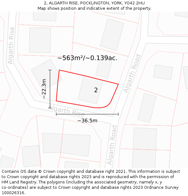 2, ALGARTH RISE, POCKLINGTON, YORK, YO42 2HU: Plot and title map