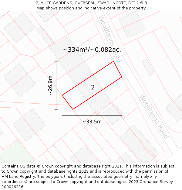 2, ALICE GARDENS, OVERSEAL, SWADLINCOTE, DE12 6LB: Plot and title map