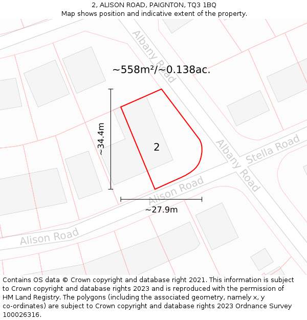 2, ALISON ROAD, PAIGNTON, TQ3 1BQ: Plot and title map