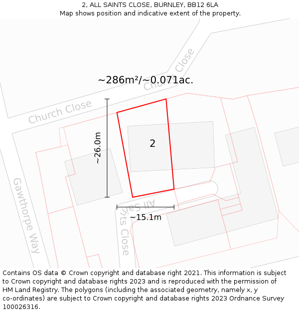 2, ALL SAINTS CLOSE, BURNLEY, BB12 6LA: Plot and title map