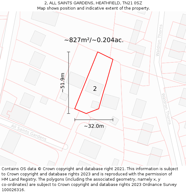 2, ALL SAINTS GARDENS, HEATHFIELD, TN21 0SZ: Plot and title map