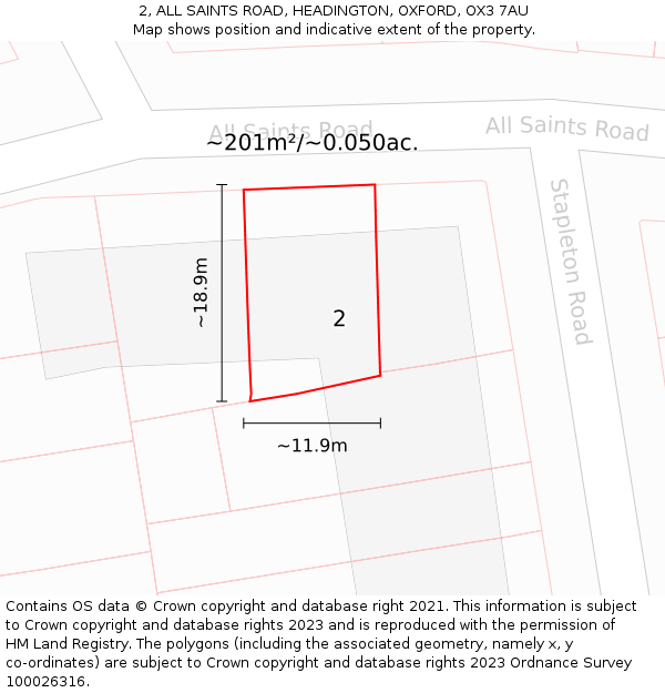 2, ALL SAINTS ROAD, HEADINGTON, OXFORD, OX3 7AU: Plot and title map