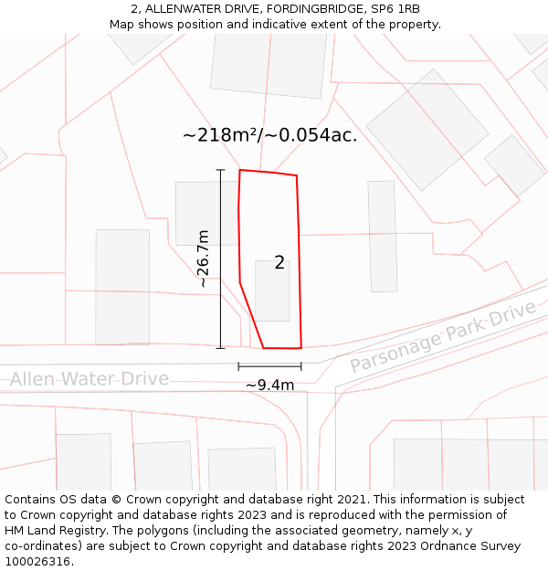 2, ALLENWATER DRIVE, FORDINGBRIDGE, SP6 1RB: Plot and title map