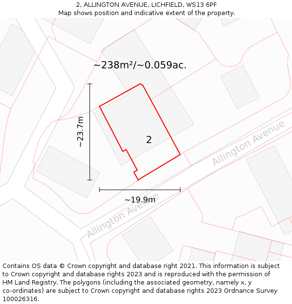 2, ALLINGTON AVENUE, LICHFIELD, WS13 6PF: Plot and title map