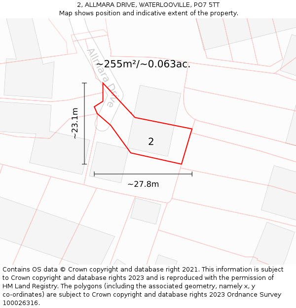 2, ALLMARA DRIVE, WATERLOOVILLE, PO7 5TT: Plot and title map