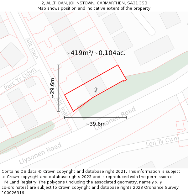 2, ALLT IOAN, JOHNSTOWN, CARMARTHEN, SA31 3SB: Plot and title map