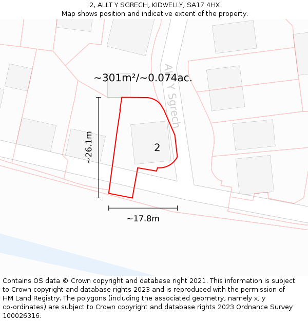 2, ALLT Y SGRECH, KIDWELLY, SA17 4HX: Plot and title map