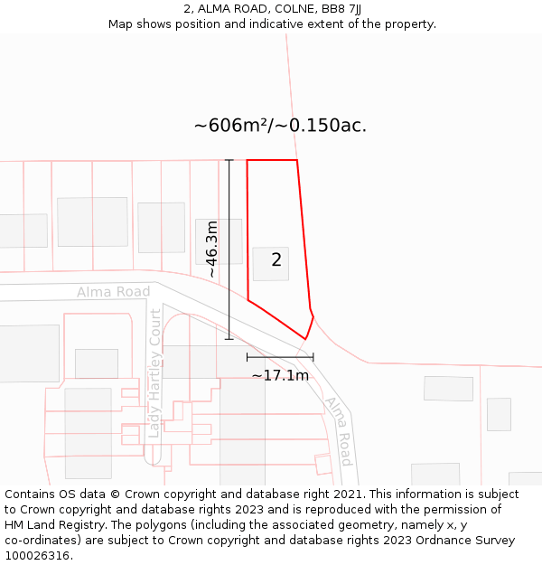 2, ALMA ROAD, COLNE, BB8 7JJ: Plot and title map