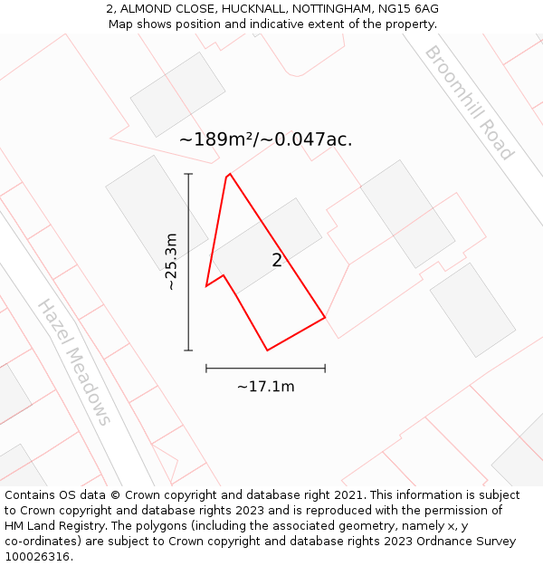 2, ALMOND CLOSE, HUCKNALL, NOTTINGHAM, NG15 6AG: Plot and title map