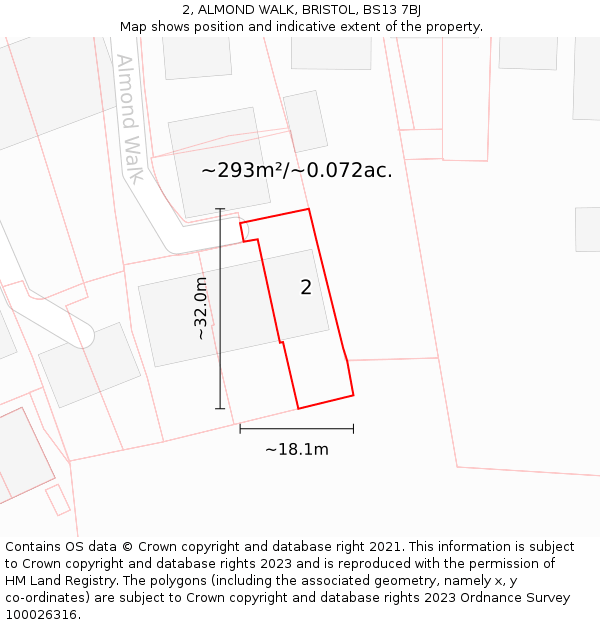 2, ALMOND WALK, BRISTOL, BS13 7BJ: Plot and title map