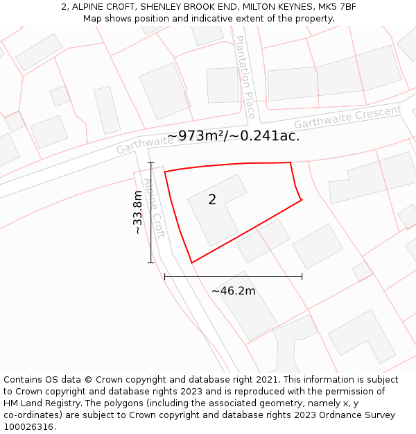 2, ALPINE CROFT, SHENLEY BROOK END, MILTON KEYNES, MK5 7BF: Plot and title map