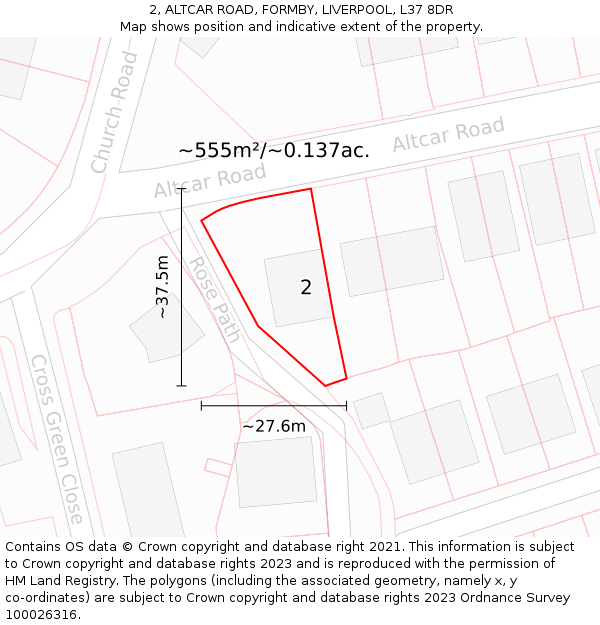 2, ALTCAR ROAD, FORMBY, LIVERPOOL, L37 8DR: Plot and title map