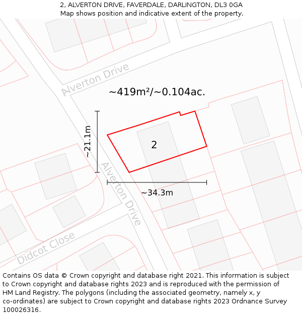 2, ALVERTON DRIVE, FAVERDALE, DARLINGTON, DL3 0GA: Plot and title map